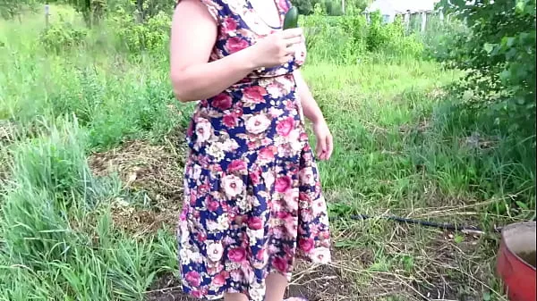 XXX A mature bbw fucks with a cucumber in nature outside the city in public places Her natural boobs and gorgeous booty blend in with the natural landscape new Videos