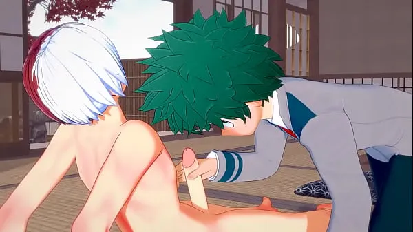 XXX My Hero Academia Yaoi - Deku & Shouto jerking off & sucking dick Video baru