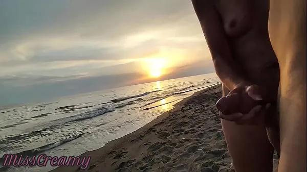 XXX Exhibitionist Outdoor Amateur Milf Sucks Big Cock on Nudity Beach public to voyeur with cum 2 uutta videota